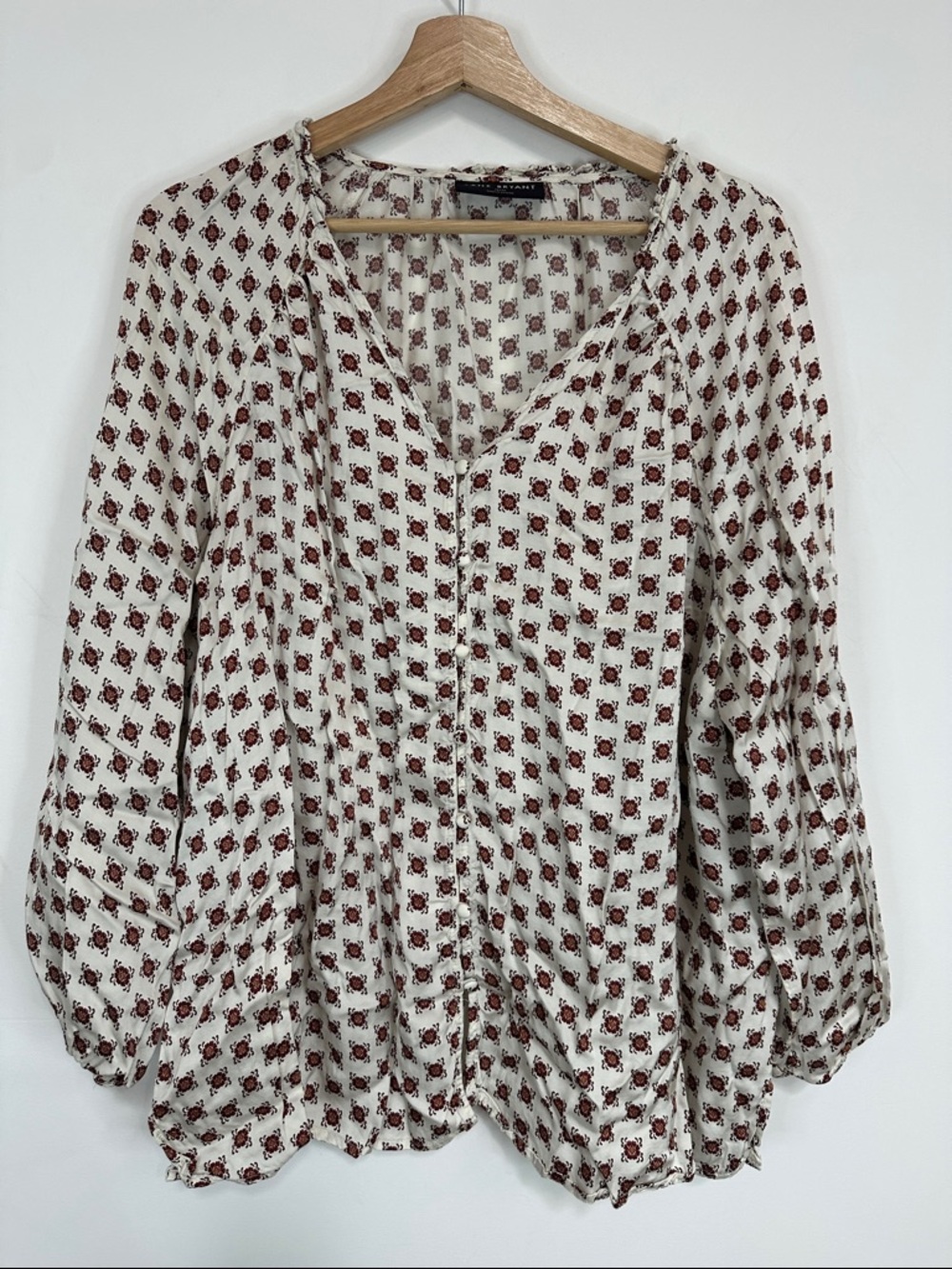 Lane Bryant Cream Blouse with Rust Floral Print